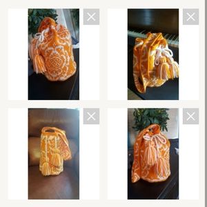 NWT BRAND NEW!!! NEVER USED!!  Orange Floral Mochila Style Bag Crochet